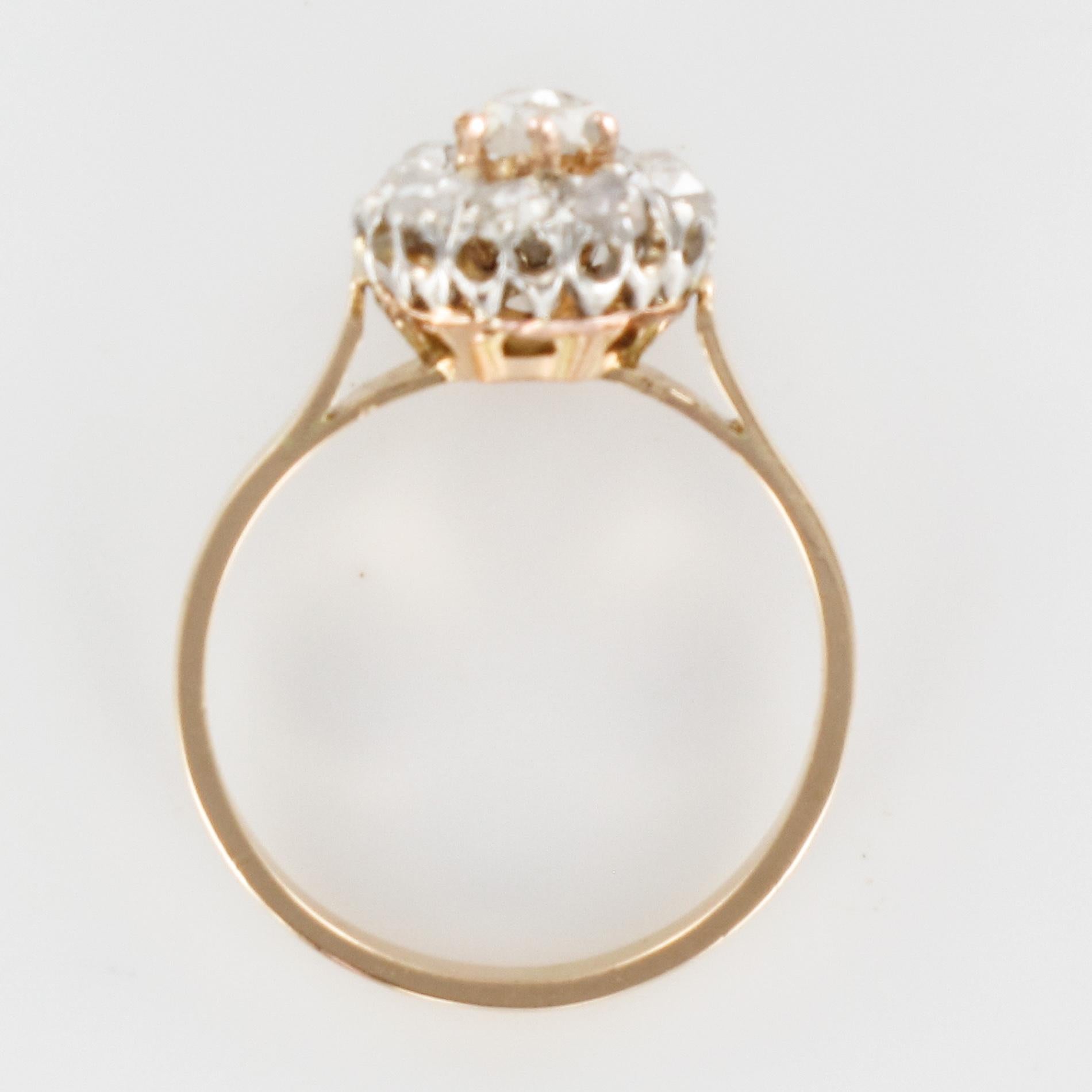 French 19th Century Rose Cut Diamonds 18 Karat Yellow Gold Daisy Ring 9