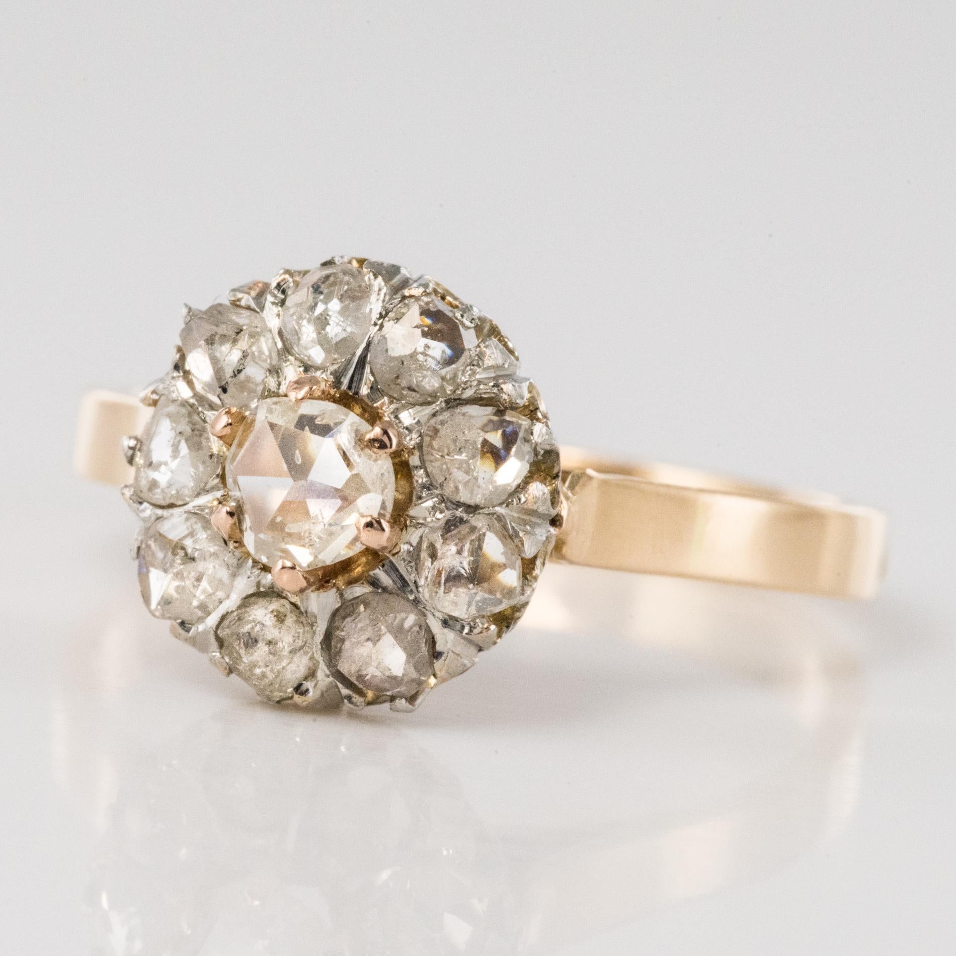 Napoleon III French 19th Century Rose Cut Diamonds 18 Karat Yellow Gold Daisy Ring