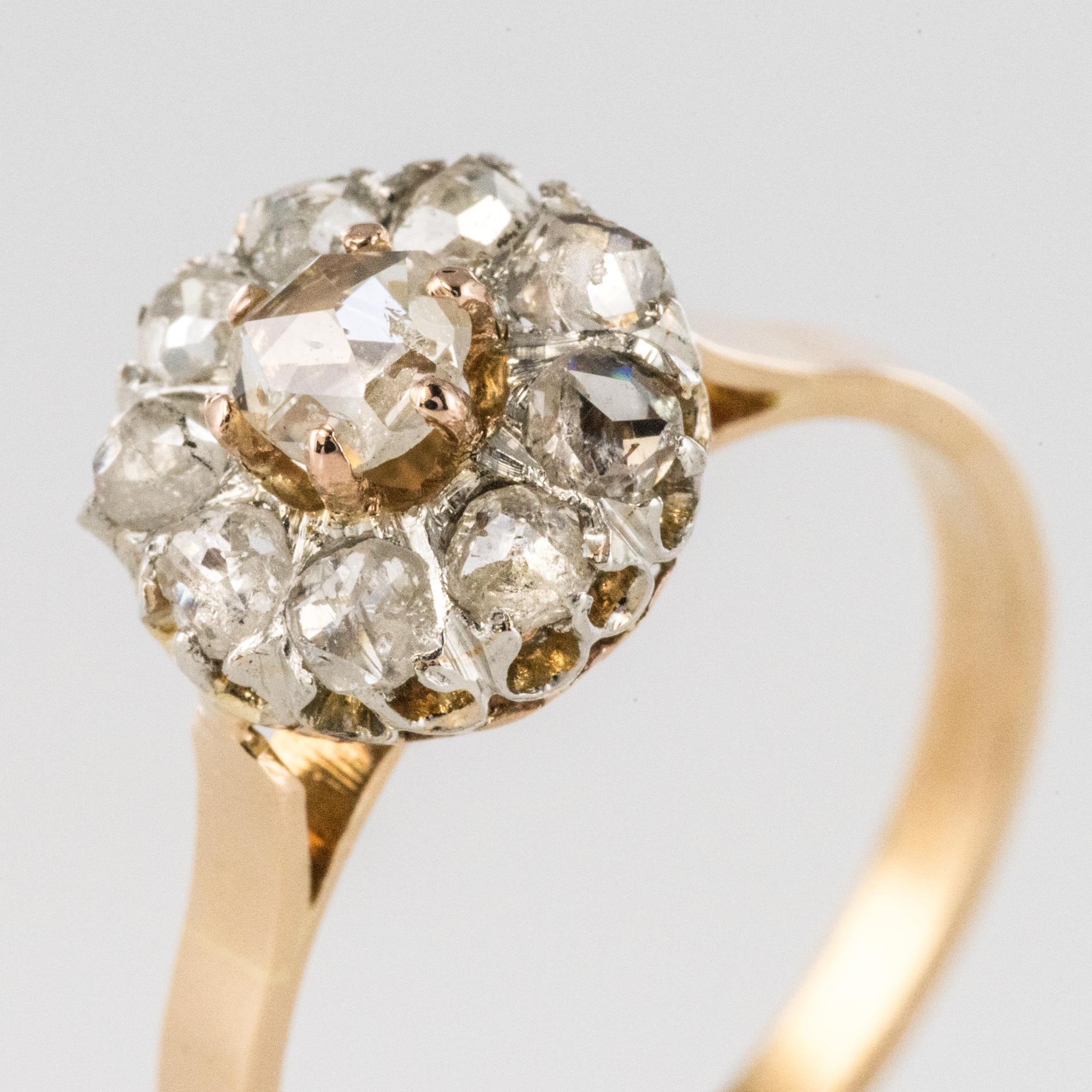 French 19th Century Rose Cut Diamonds 18 Karat Yellow Gold Daisy Ring 2