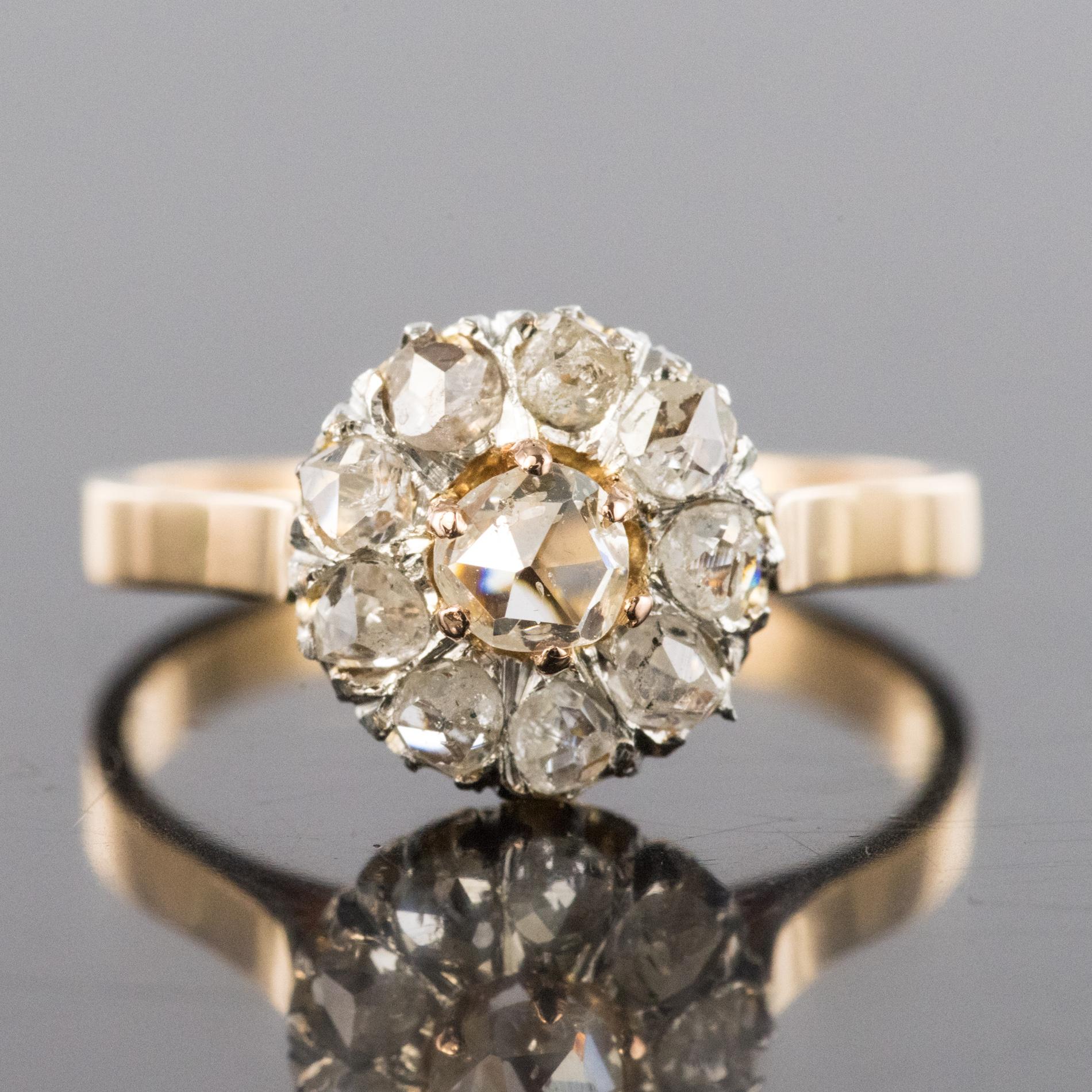 French 19th Century Rose Cut Diamonds 18 Karat Yellow Gold Daisy Ring 3
