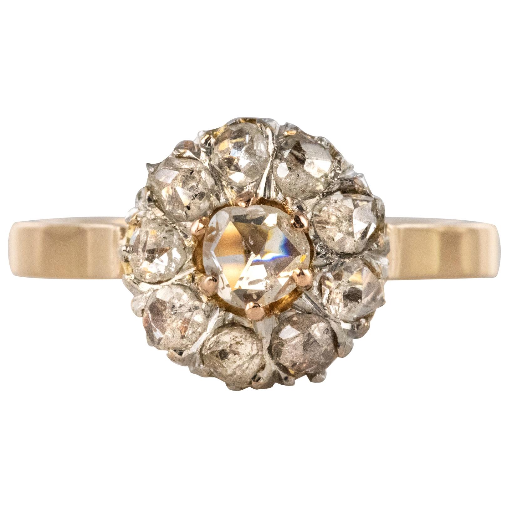 French 19th Century Rose Cut Diamonds 18 Karat Yellow Gold Daisy Ring