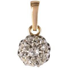 Antique French 19th Century Rose Cut Diamonds 18 Karat Yellow Gold Flower Pendant