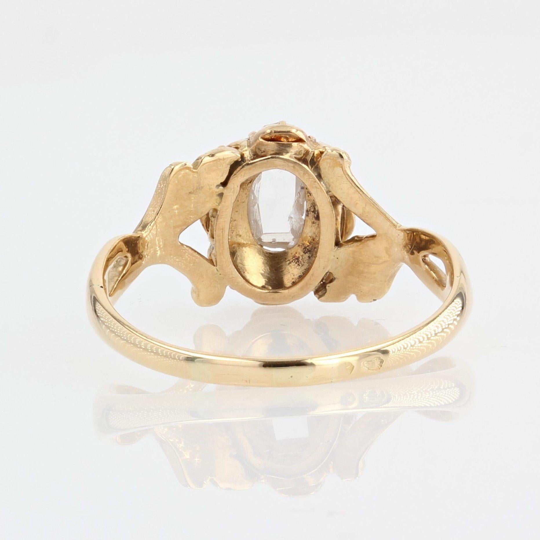 French 19th Century Rose-Cut Diamonds 18 Karat Yellow Gold Ring For Sale 1