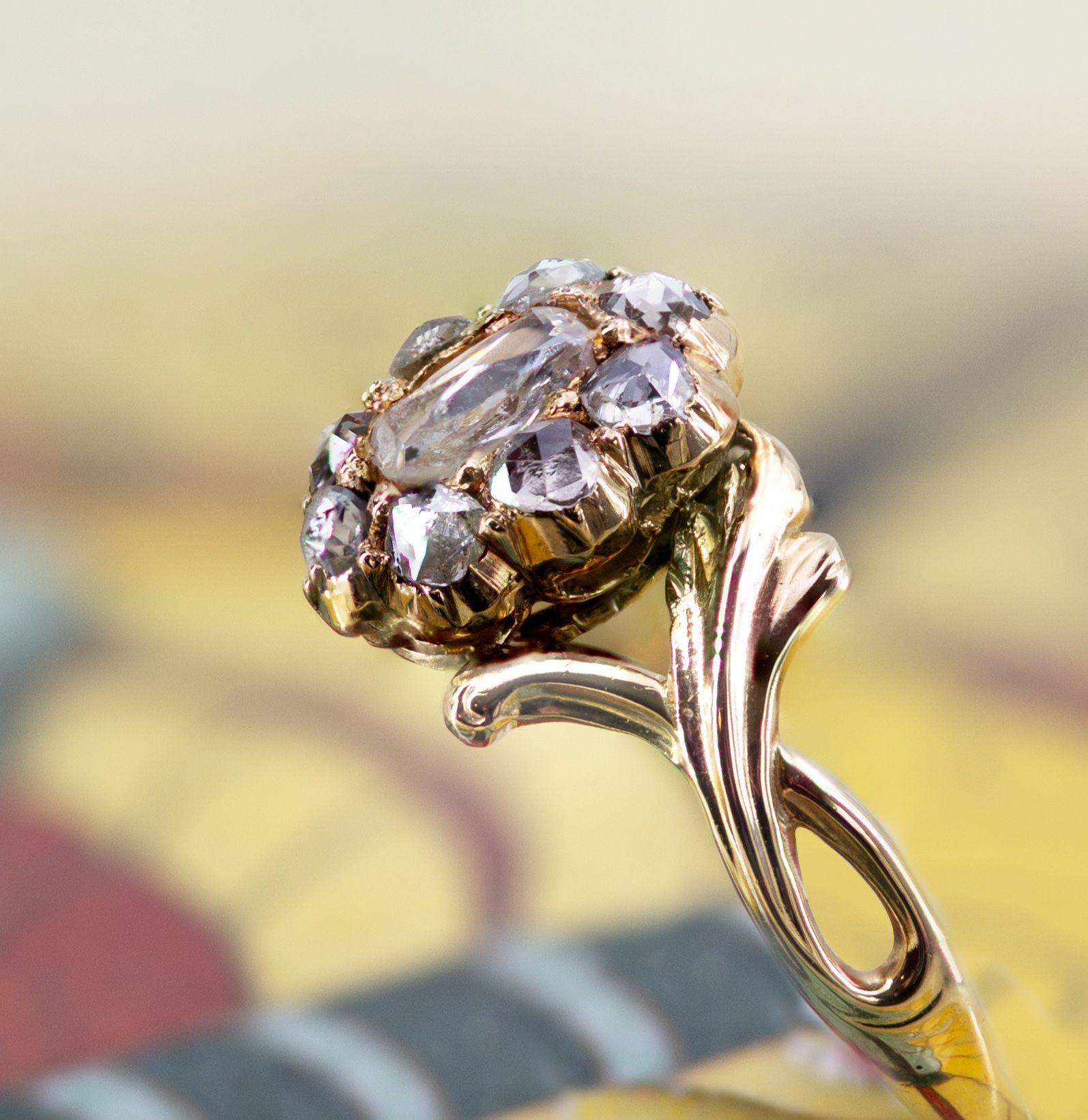 French 19th Century Rose-Cut Diamonds 18 Karat Yellow Gold Ring For Sale 2