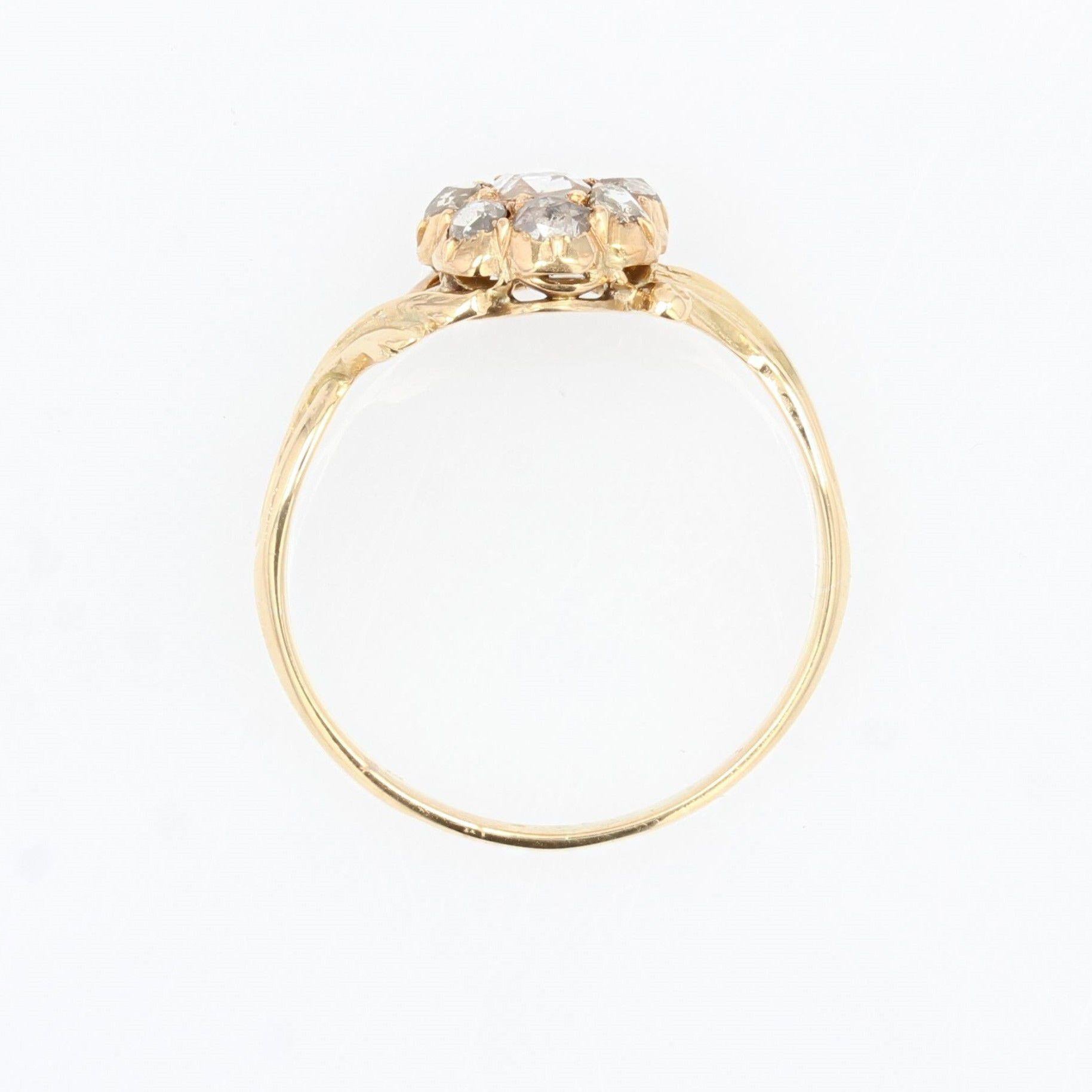 French 19th Century Rose-Cut Diamonds 18 Karat Yellow Gold Ring For Sale 3