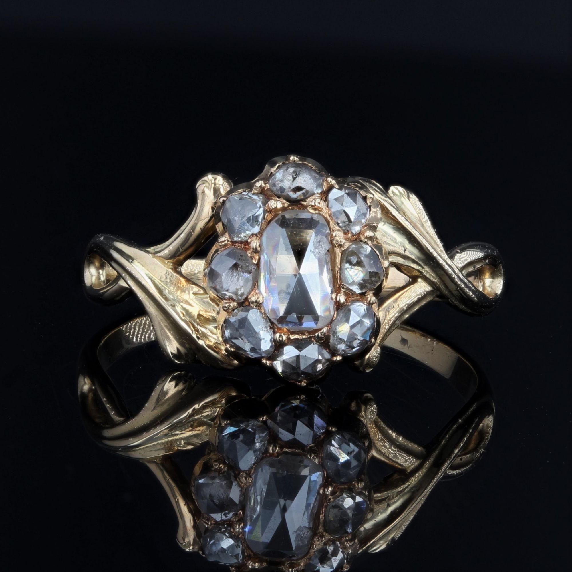 Napoléon III Bague franaise du XIXe sicle en or jaune 18 carats et diamants taille rose en vente