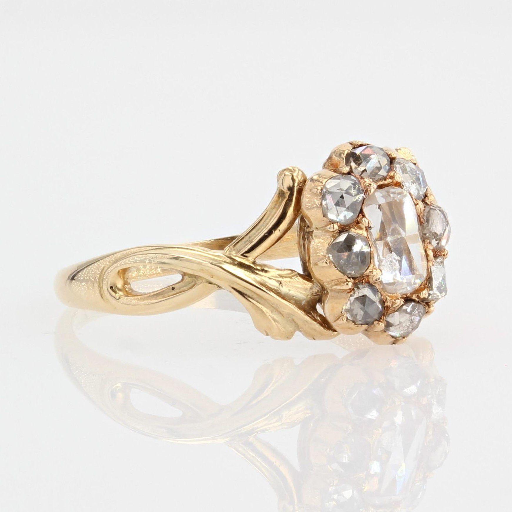 Bague franaise du XIXe sicle en or jaune 18 carats et diamants taille rose Bon état - En vente à Poitiers, FR