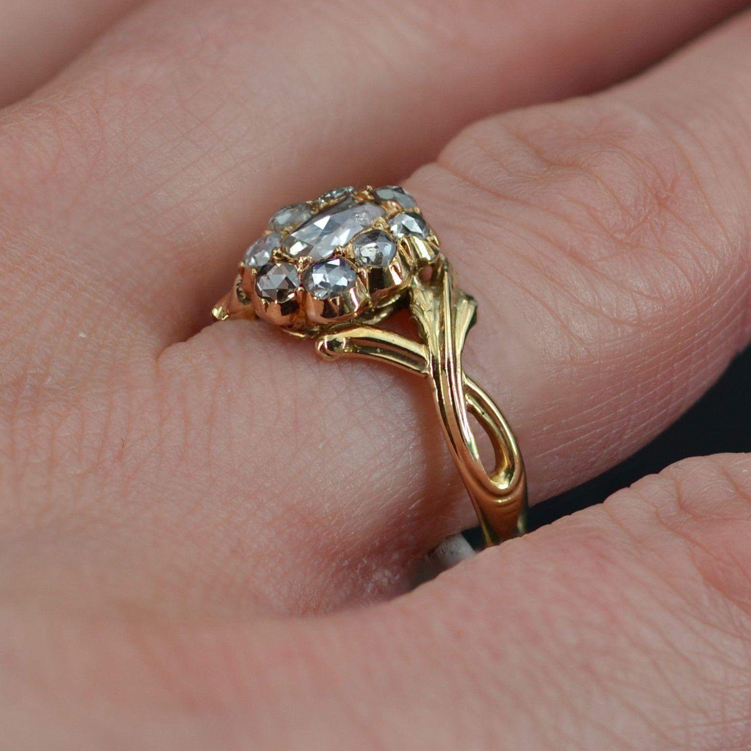 Bague franaise du XIXe sicle en or jaune 18 carats et diamants taille rose en vente 1