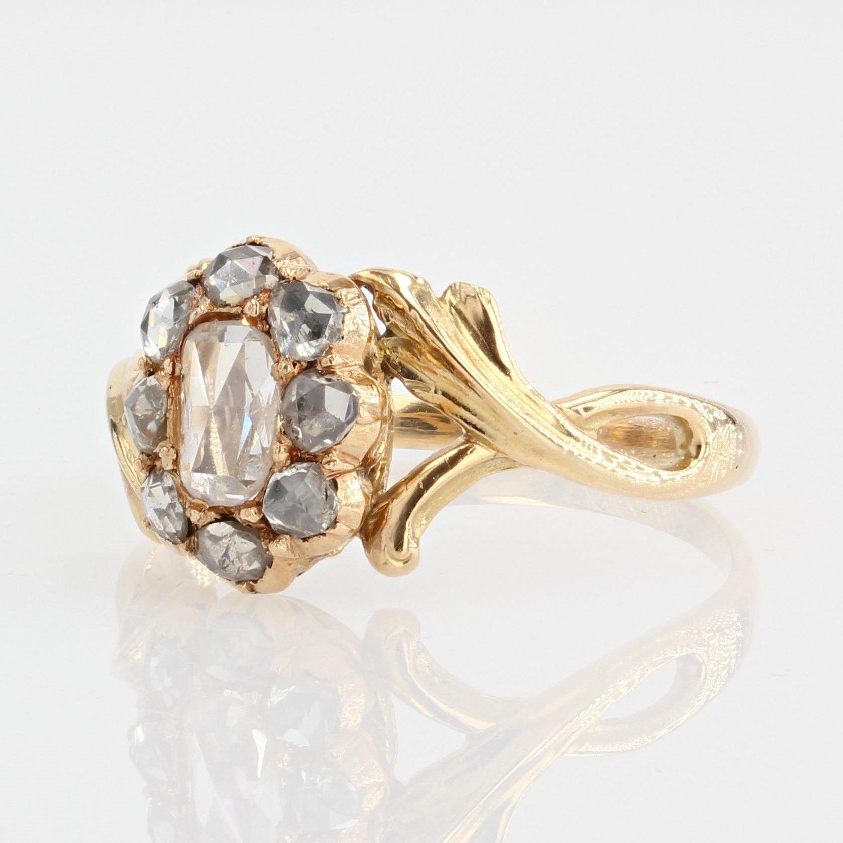 French 19th Century Rose-Cut Diamonds 18 Karat Yellow Gold Ring In Good Condition For Sale In Poitiers, FR