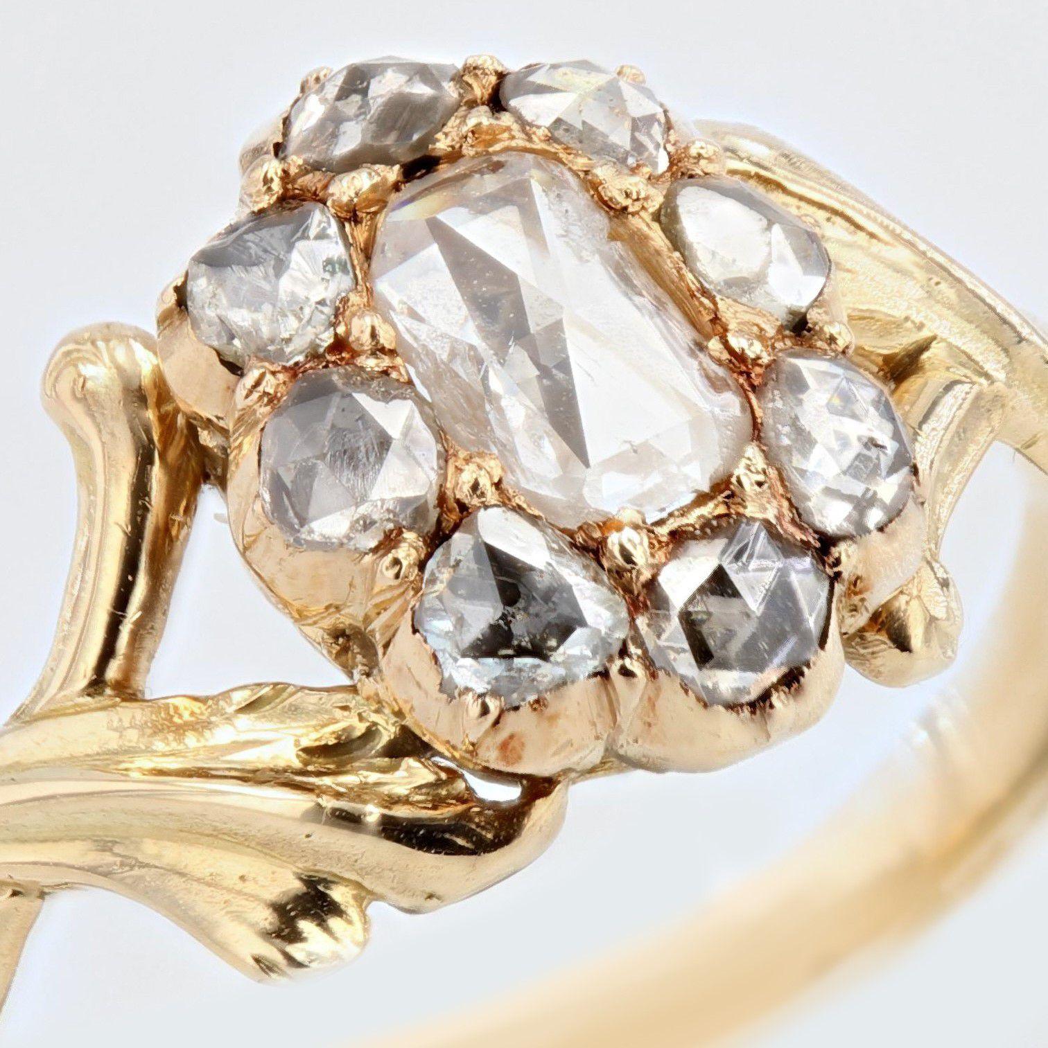 Bague franaise du XIXe sicle en or jaune 18 carats et diamants taille rose en vente 3