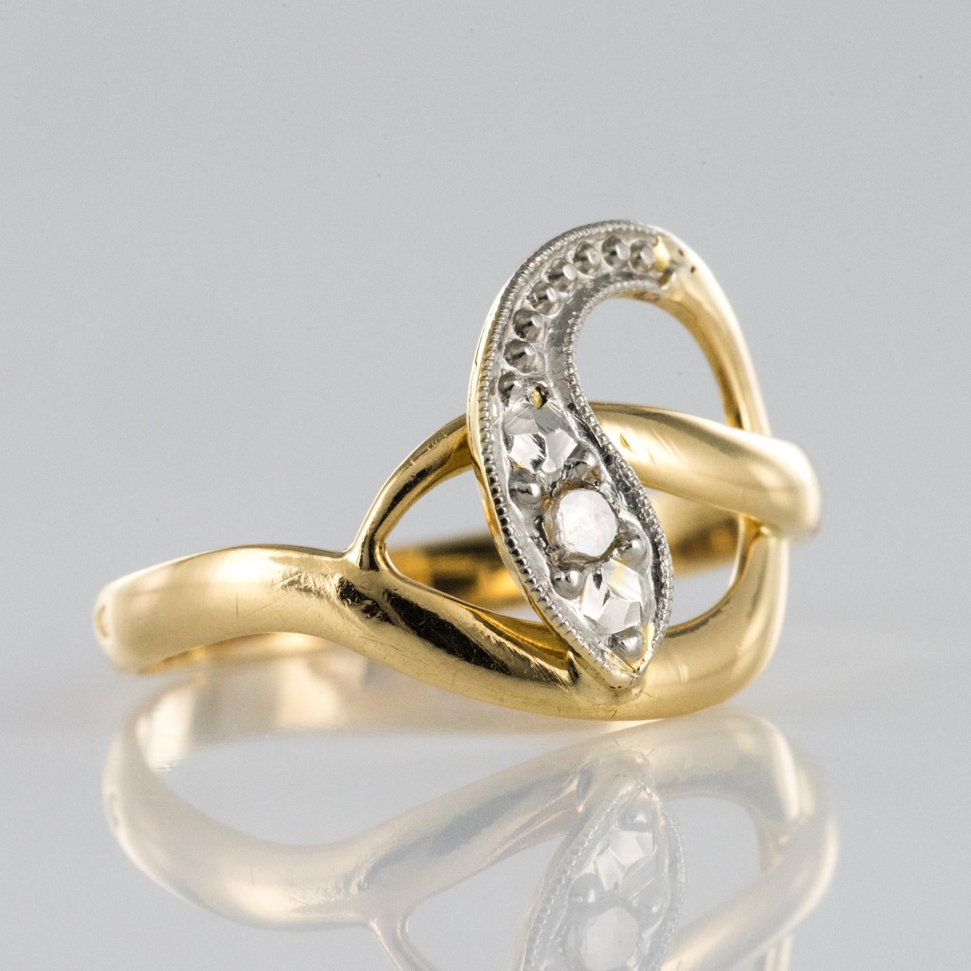 French 19th Century Rose-Cut Diamonds 18 Karat Yellow Gold Snake Ring 4