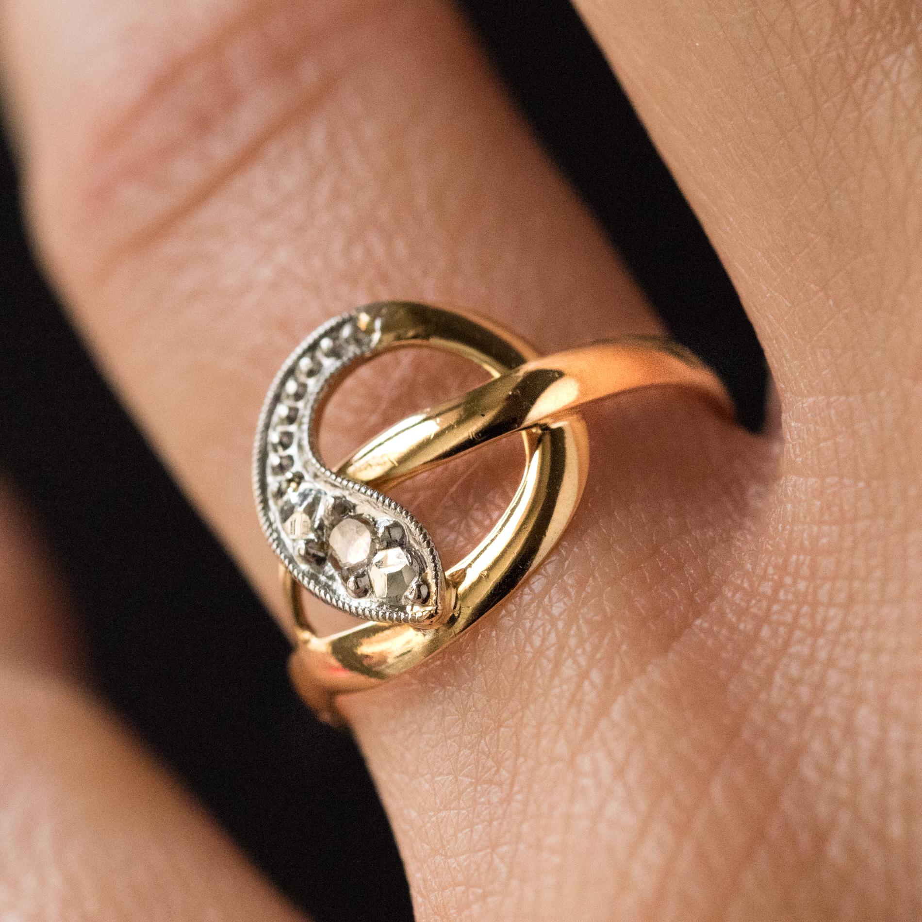 Rose Cut French 19th Century Rose-Cut Diamonds 18 Karat Yellow Gold Snake Ring