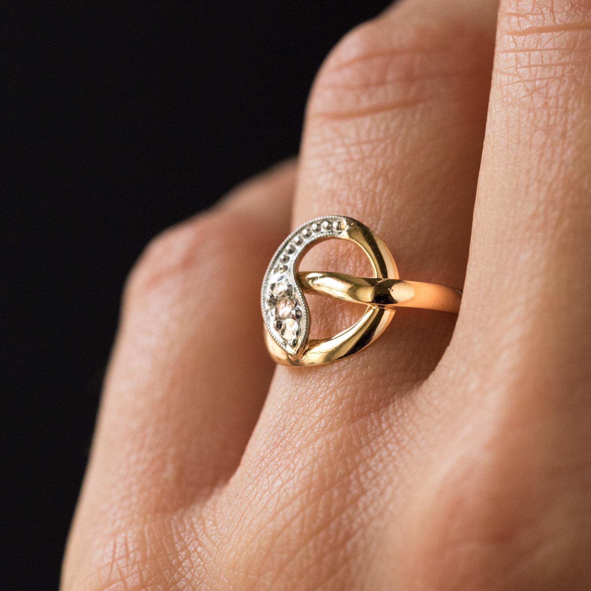 French 19th Century Rose-Cut Diamonds 18 Karat Yellow Gold Snake Ring In Good Condition In Poitiers, FR