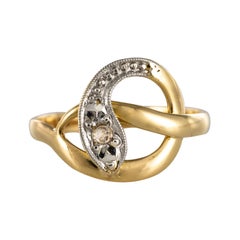 Antique French 19th Century Rose-Cut Diamonds 18 Karat Yellow Gold Snake Ring