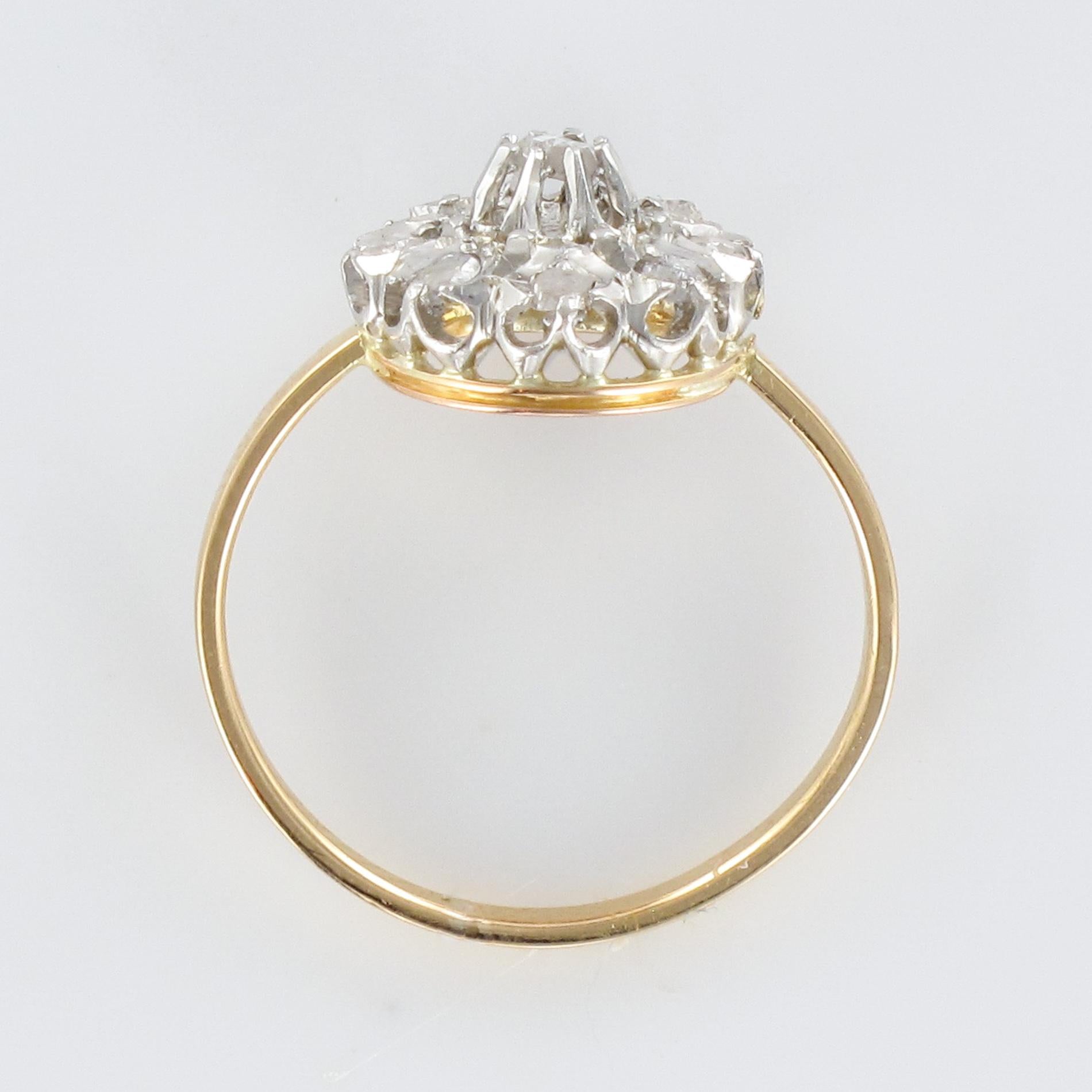 French 19th Century Rose-Cut Diamonds Yellow Gold Cluster Daisy Ring 7