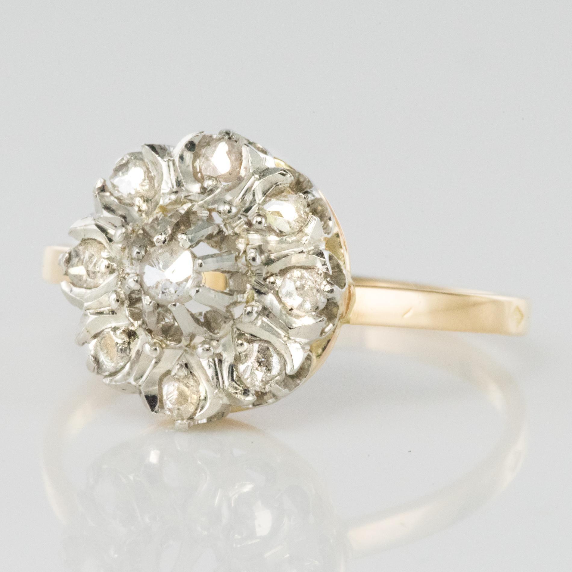 Napoleon III French 19th Century Rose-Cut Diamonds Yellow Gold Cluster Daisy Ring