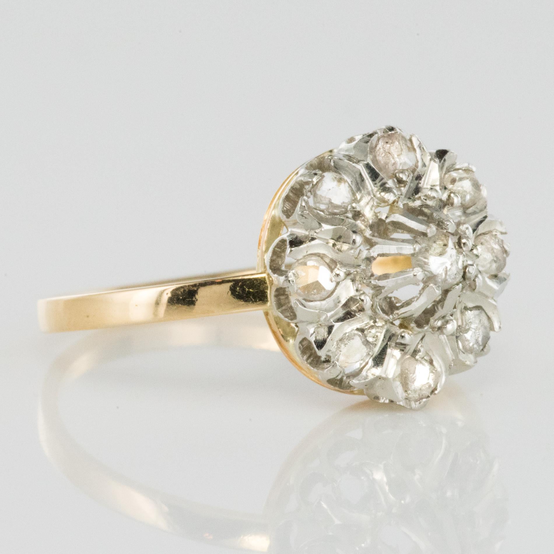 French 19th Century Rose-Cut Diamonds Yellow Gold Cluster Daisy Ring 2