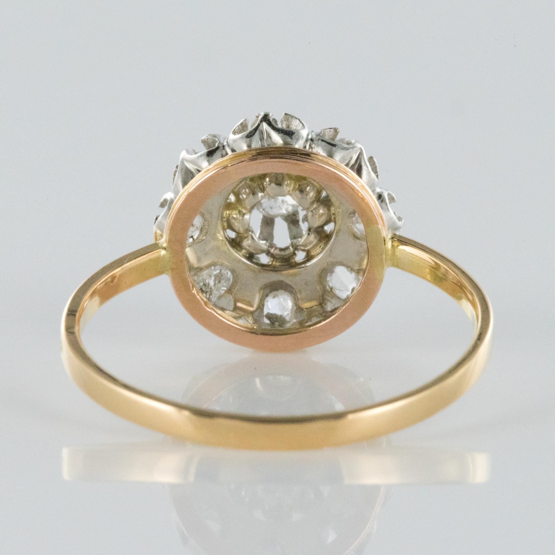 French 19th Century Rose-Cut Diamonds Yellow Gold Cluster Daisy Ring 3