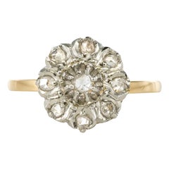 Antique French 19th Century Rose-Cut Diamonds Yellow Gold Cluster Daisy Ring