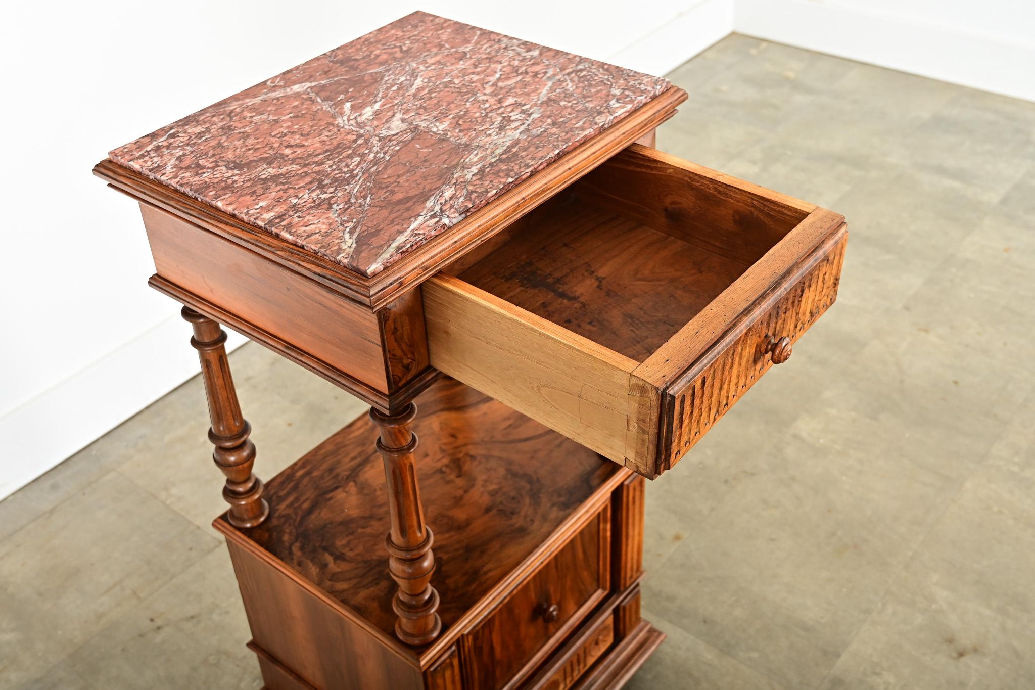 Carved French 19th Century Rosewood Bedside Table For Sale