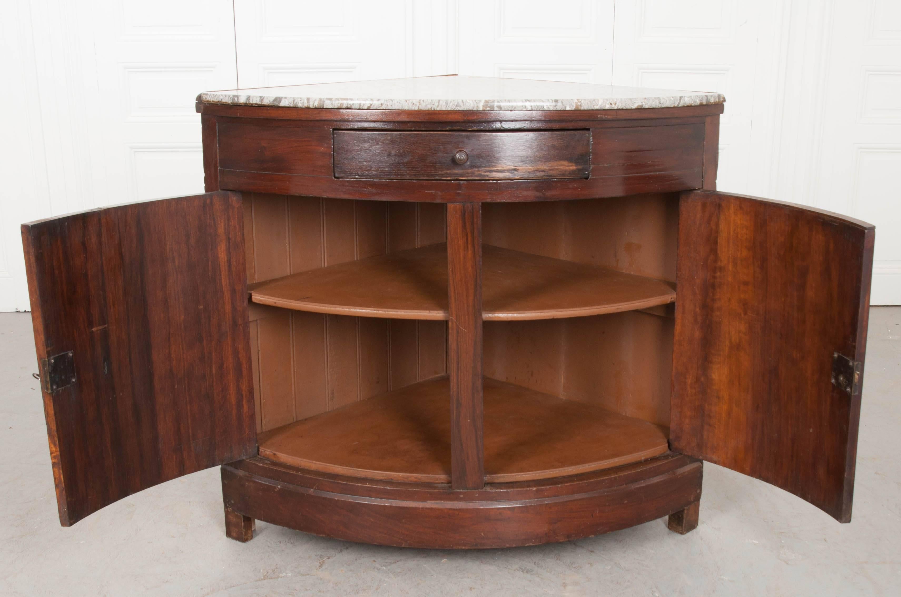 Patinated French 19th Century Rosewood Demilune Corner Buffet