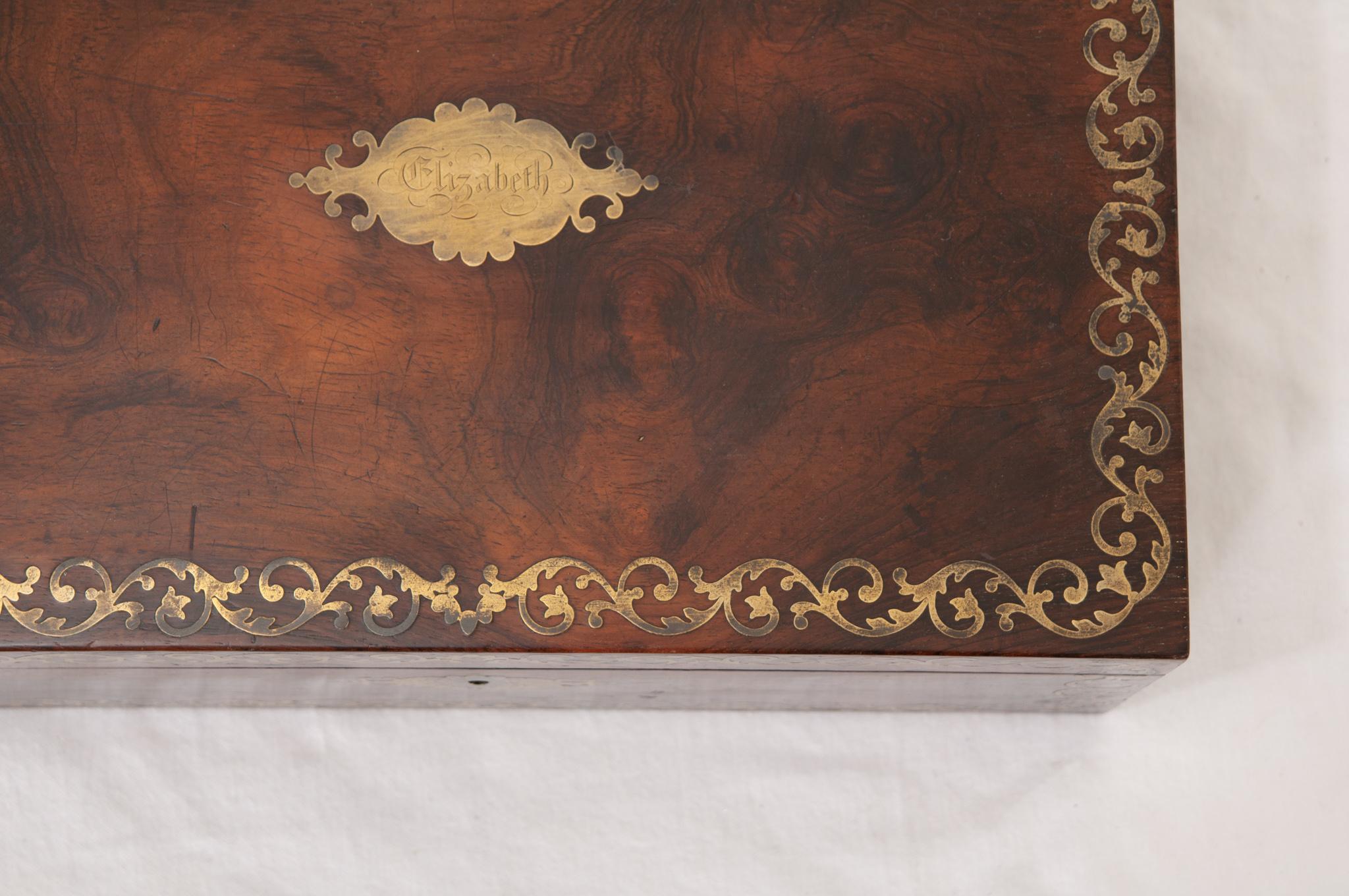 Hand-Carved French 19th Century Rosewood Writing Box