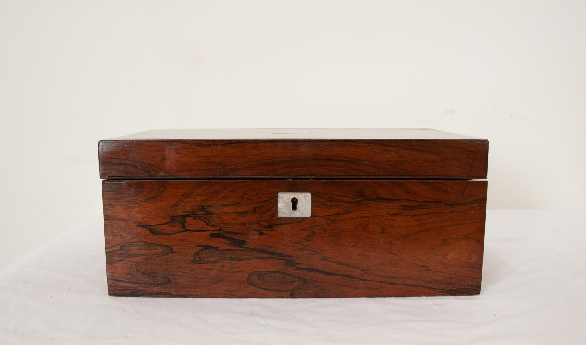 Hand-Carved French 19th Century Rosewood Writing Box For Sale