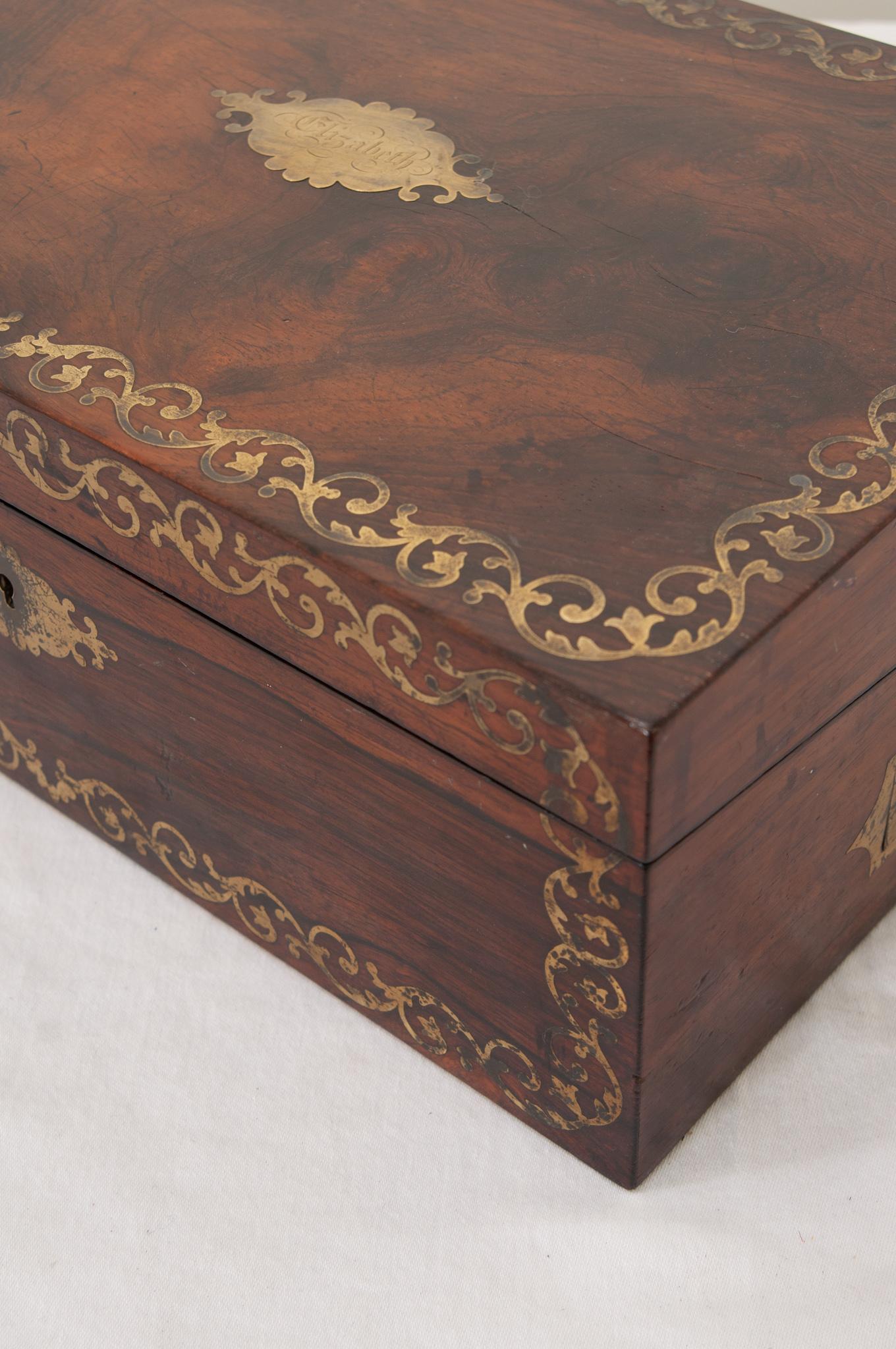 French 19th Century Rosewood Writing Box In Good Condition In Baton Rouge, LA