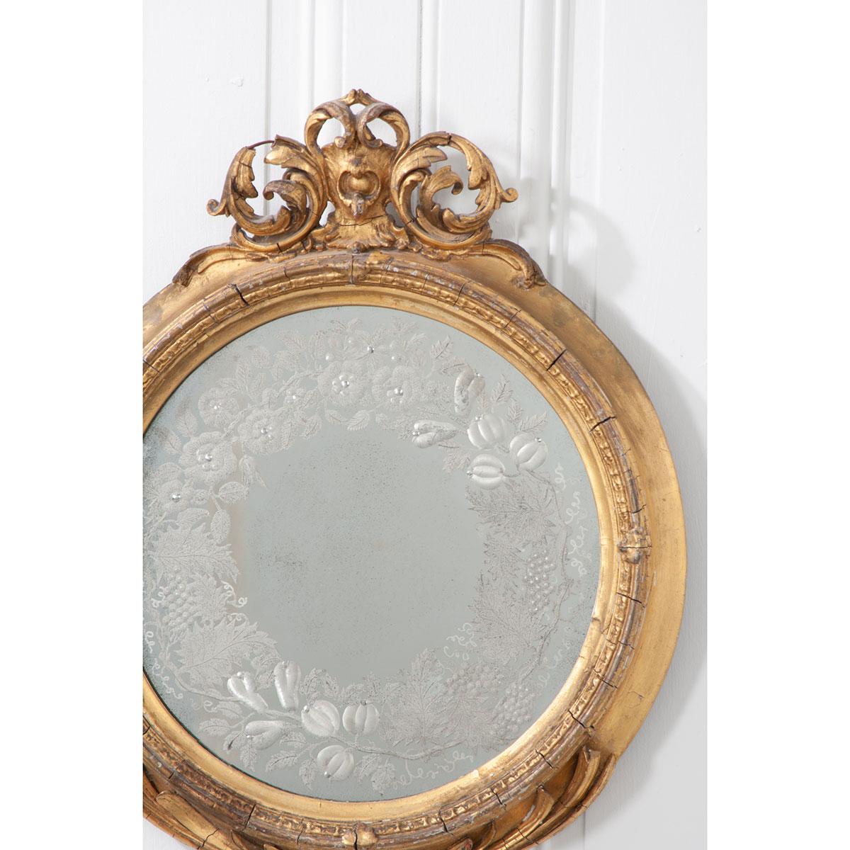 French 19th Century Round Gold Gilt Mirror 1