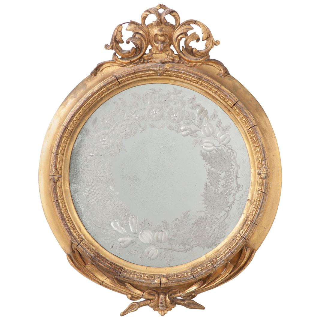 French 19th Century Round Gold Gilt Mirror