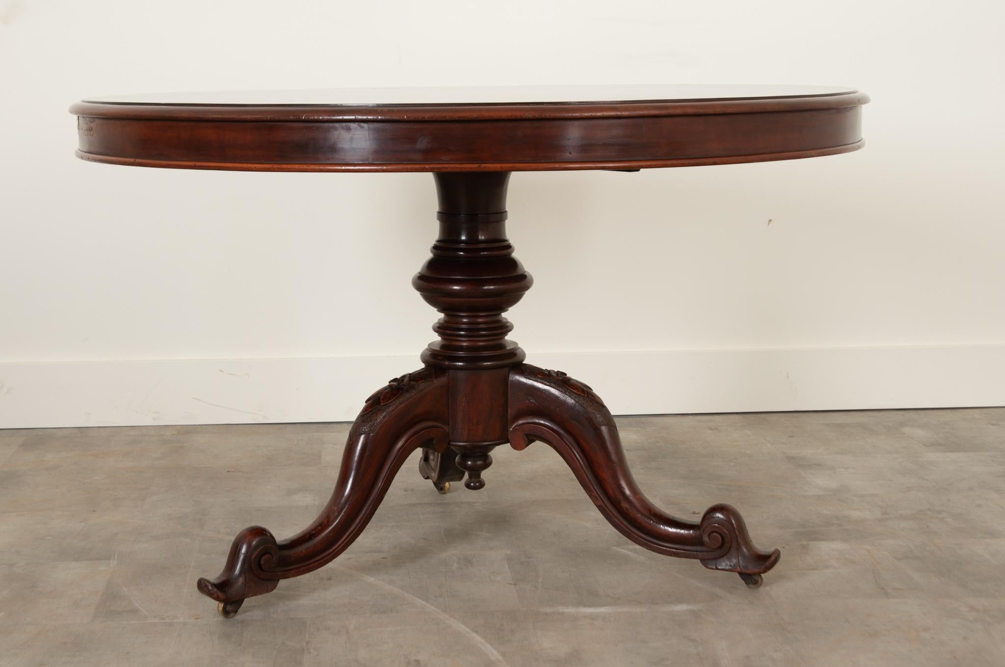 Neoclassical French 19th Century Round Mahogany Pedestal Table