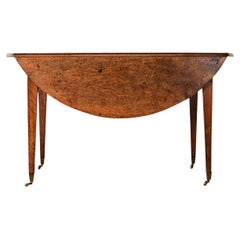 French 19th Century Round Walnut Drop Leaf Dining Table