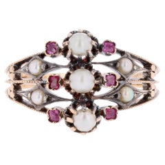 French 19th Century Rubies Fine Pearls 18 Karat Rose Gold Silver 3 Rings