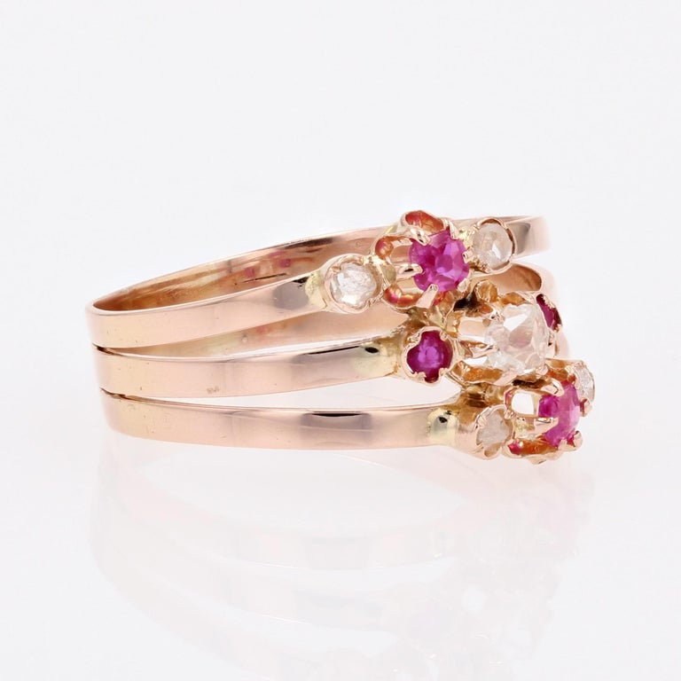 French 19th Century Ruby Diamonds 18 Karat Rose Gold 3 Rings Ring For ...