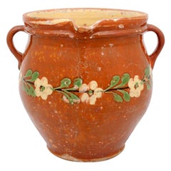 French 19th Century Rust and Green Glazed Pottery Jug with Floral Decor