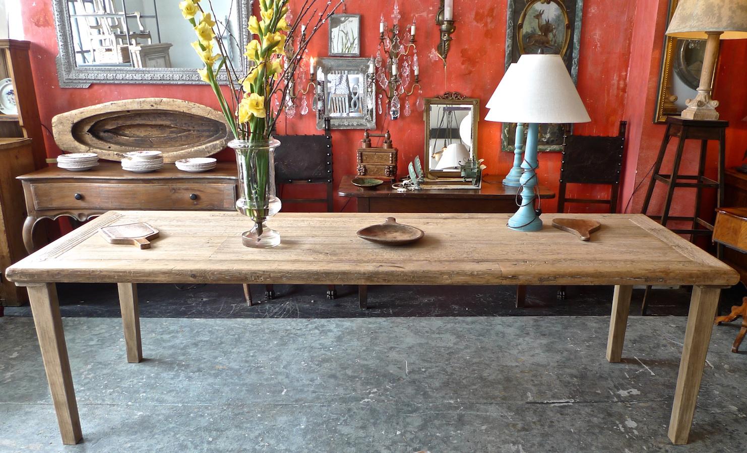 French 19th Century Rustic Pine Country Farm House Dining Table. In Distressed Condition In Santa Monica, CA