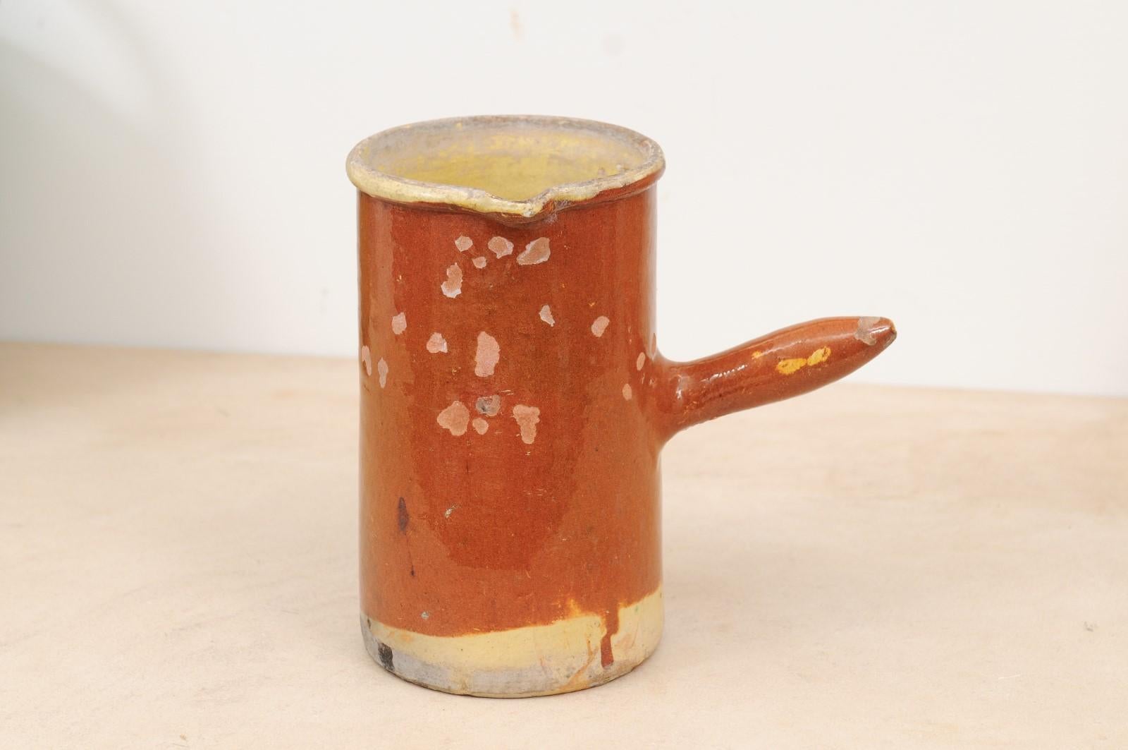 French 19th Century Rustic Pitcher with Rust Colored Glaze and Straight Handle For Sale 5