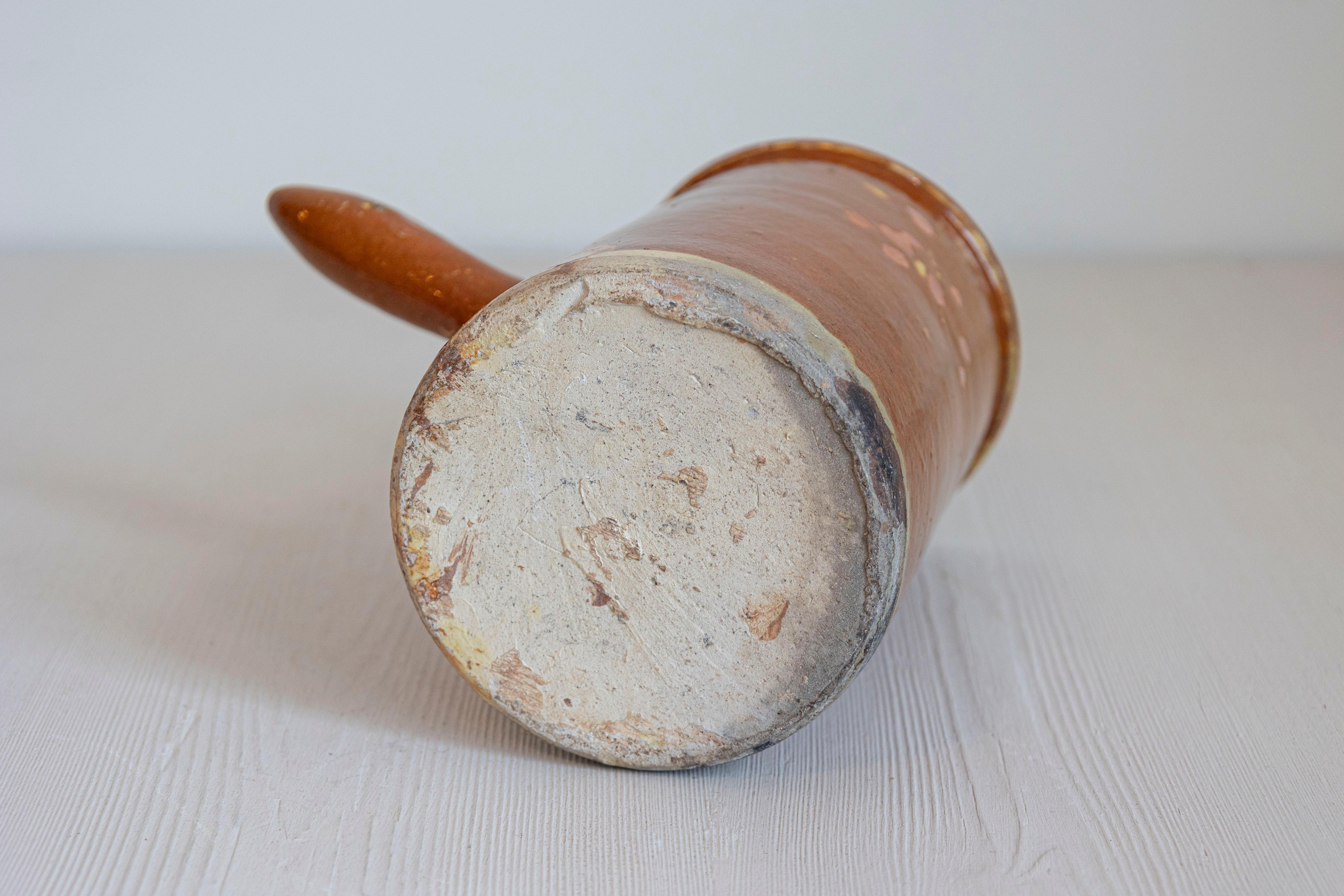 French 19th Century Rustic Pitcher with Rust Colored Glaze and Straight Handle For Sale 1
