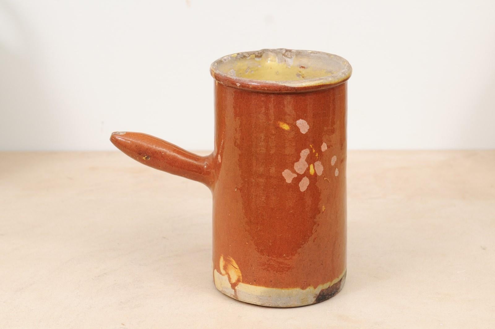 French 19th Century Rustic Pitcher with Rust Colored Glaze and Straight Handle For Sale 2