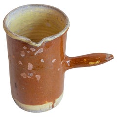 French 19th Century Rustic Pitcher with Rust Colored Glaze and Straight Handle