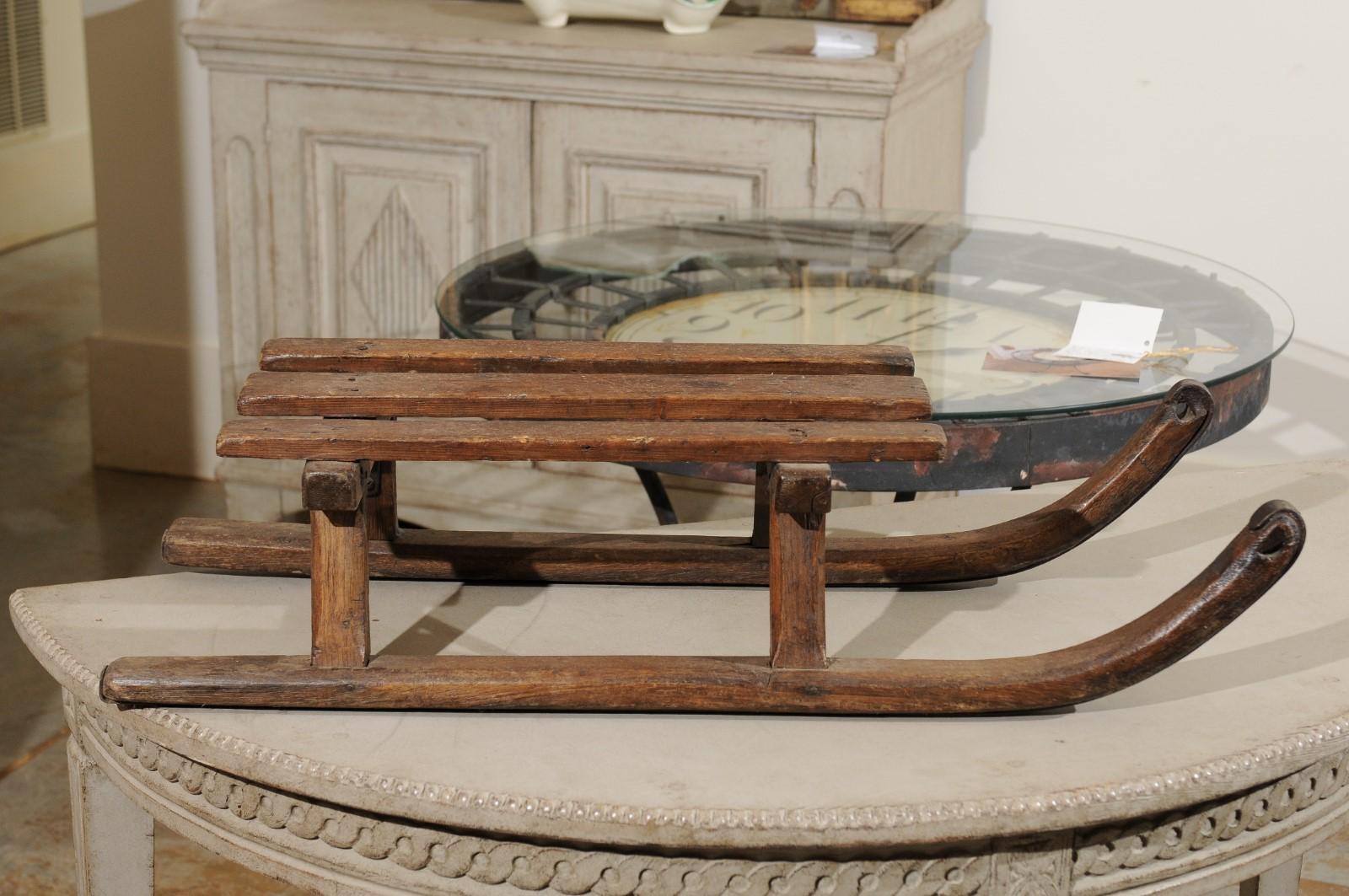 French 19th Century Rustic Small Size Wooden Sled with Weathered Patina In Good Condition In Atlanta, GA