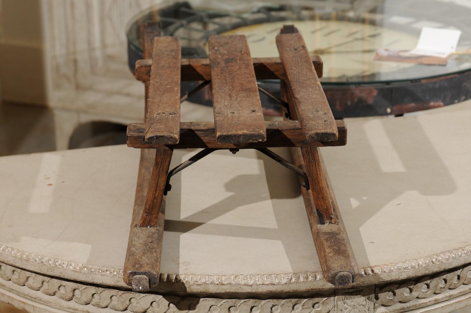 French 19th Century Rustic Small Size Wooden Sled with Weathered Patina 1