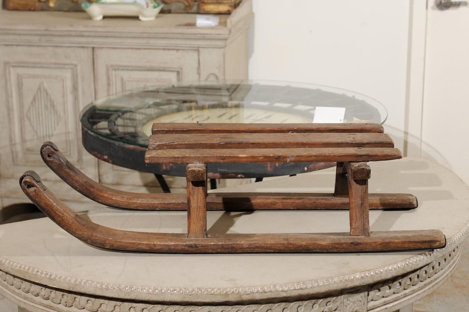 French 19th Century Rustic Small Size Wooden Sled with Weathered Patina 2