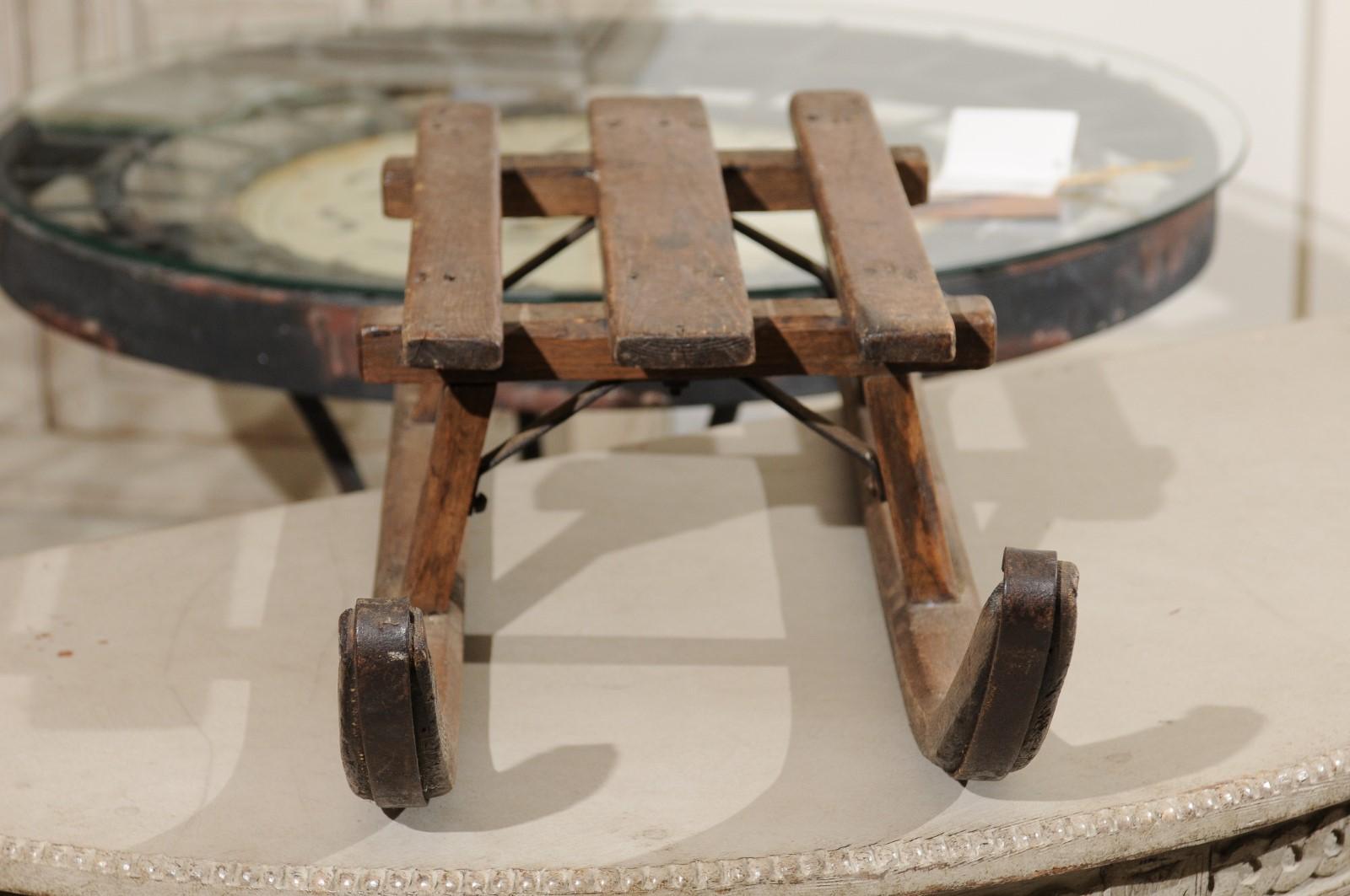 French 19th Century Rustic Small Size Wooden Sled with Weathered Patina 3