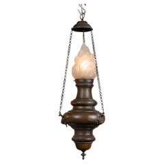 French 19th Century Sanctuary Lamp with Frosted Glass Torch Center