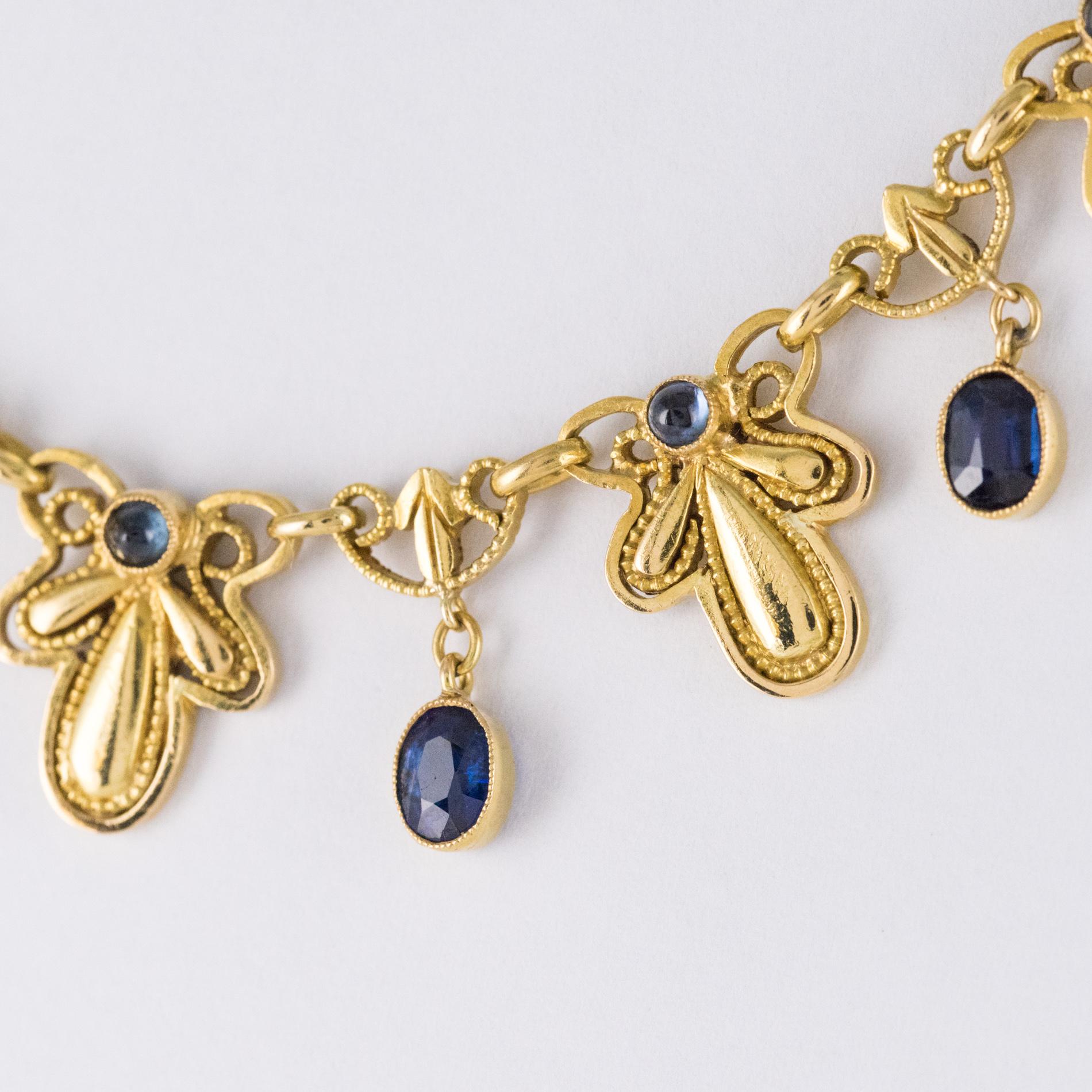 French 19th Century Sapphire 18 Karat Yellow Gold Drapery Necklace In Good Condition In Poitiers, FR