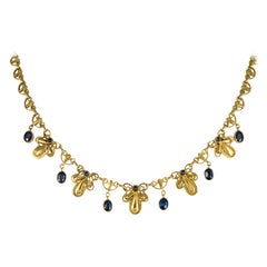 French 19th Century Sapphire 18 Karat Yellow Gold Drapery Necklace