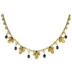 French 19th Century Sapphire 18 Karat Yellow Gold Drapery Necklace