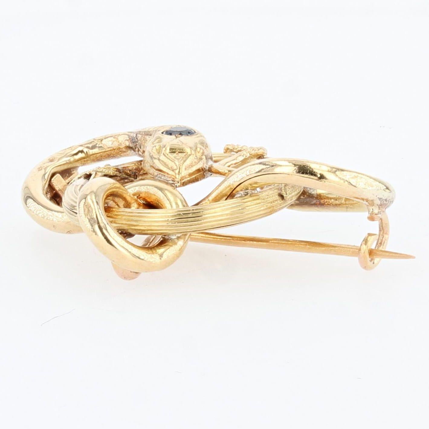 Belle Époque Bague serpent française du 19ème siècle en or jaune 18 carats et saphir en vente