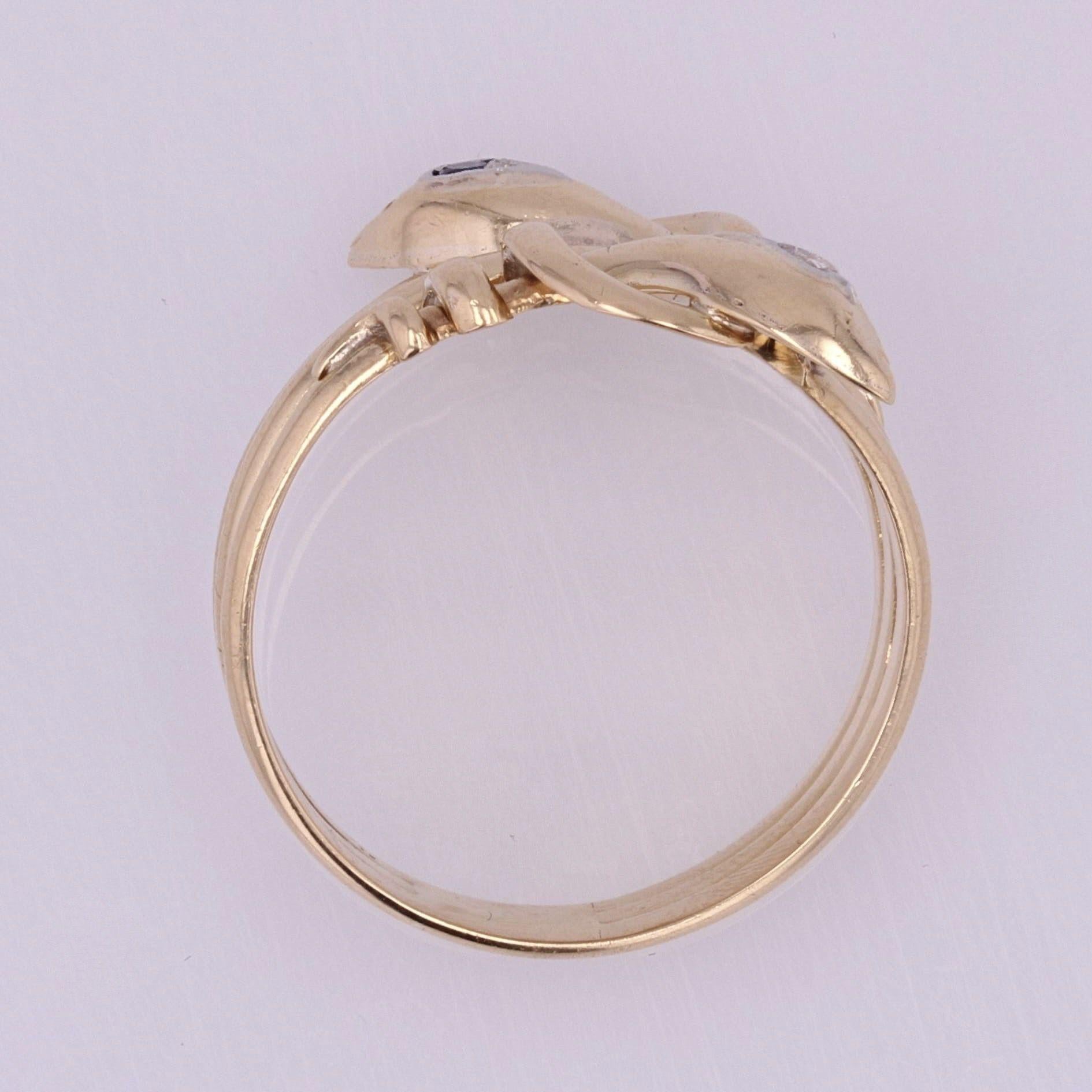 French 19th Century Sapphire Diamond 18 Karat Yellow Gold Snake Men's Ring For Sale 6